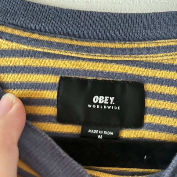 Obey ASOS Apex Striped‎ Tee with Small Logo in Yellow - Picture 8 of 13